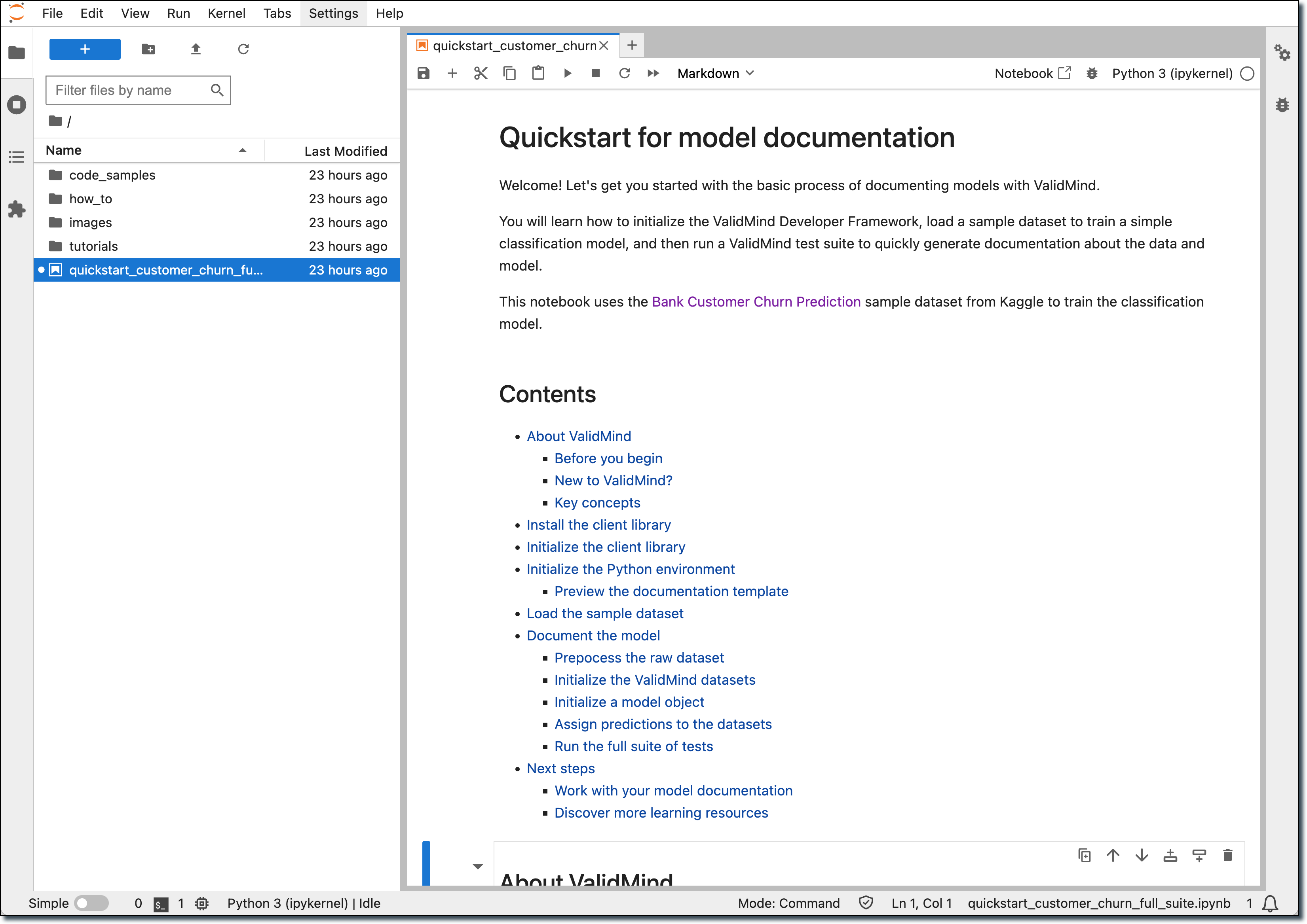 A screenshot showing the QuickStart notebook opened in JupyterHub