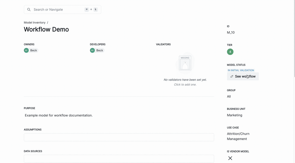 A gif showing the detailed workflow under the MODEL STATUS section