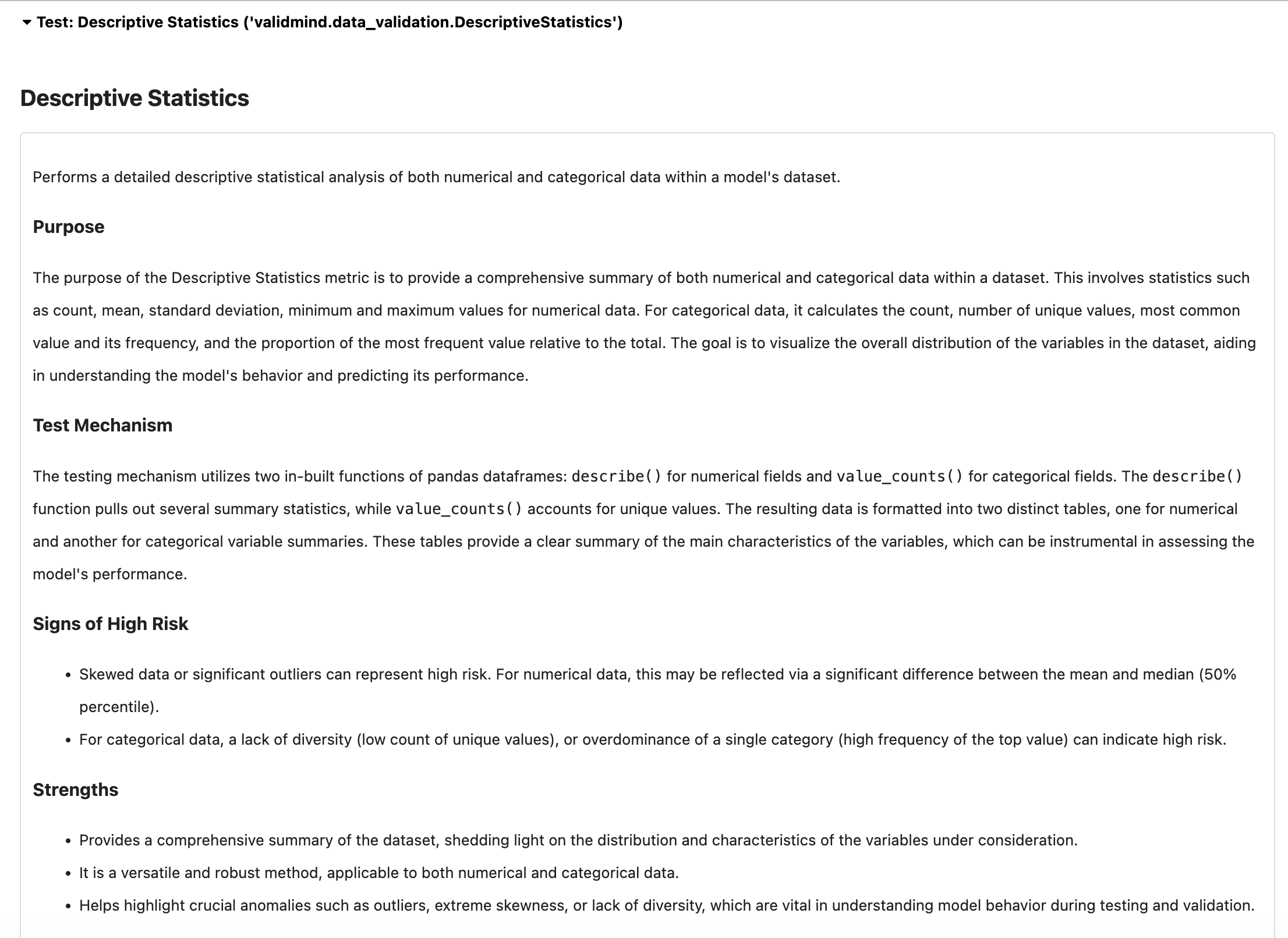Screenshot showing the output of test.describe_test()