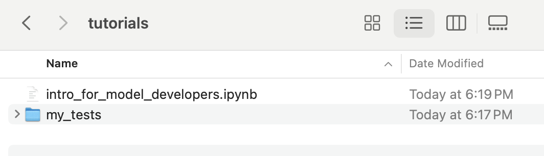 Screenshot showing the new `my_tests` directory