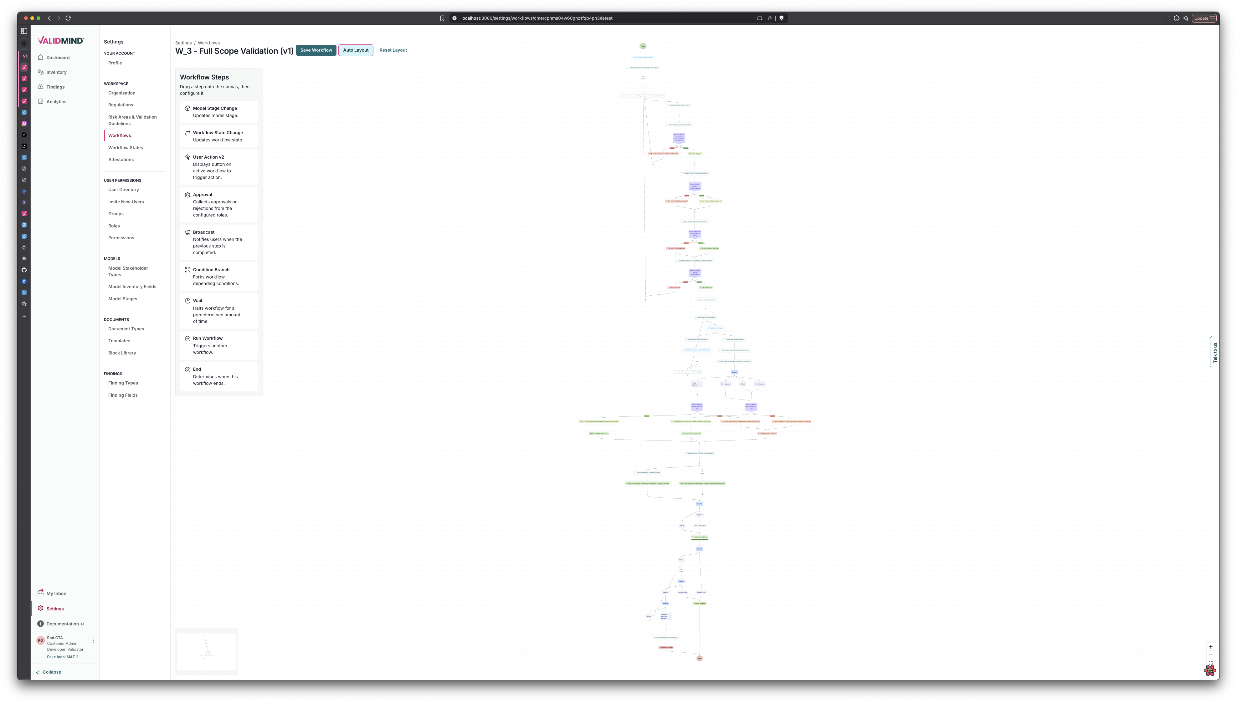 A flowchart diagram is displayed on a white background, showing a hierarchical structure with various colored text boxes connected by lines. The text boxes contain labels and are arranged vertically, with some branching horizontally. On the left side, a sidebar menu is visible with options and icons, including a highlighted section titled All Steps Validation. At the top, there is a header with navigation links and a search bar. The flowchart uses different colors to differentiate elements, with lines indicating relationships and flow between the boxes.