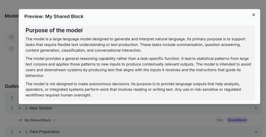 A screenshot of a shared block preview in the template editor.